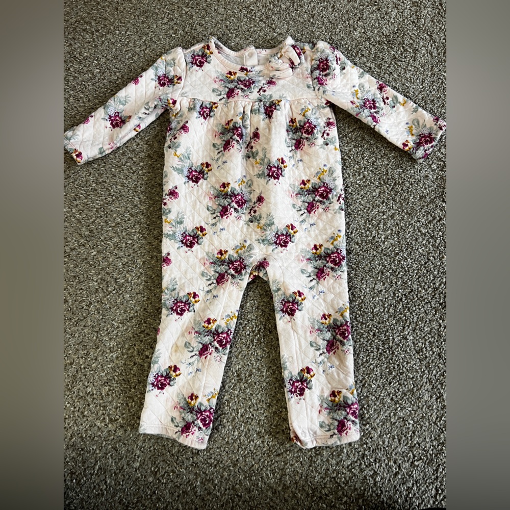 Janie and Jack girls quilted floral pink romper coveralls 18-24 months